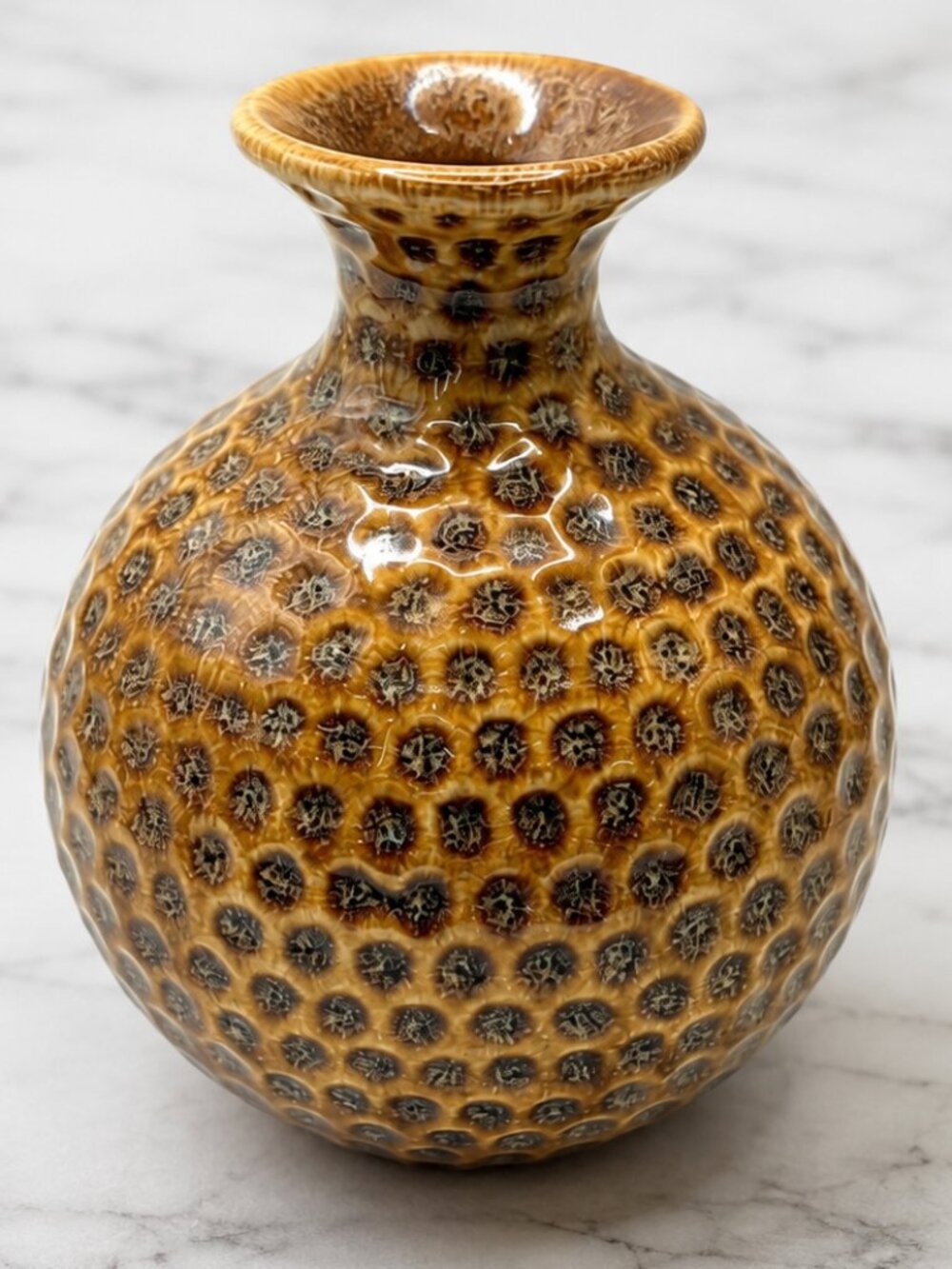Vintage Mid Century Textured Ceramic Bud Vase Brown Speckled Glaze 4.5"